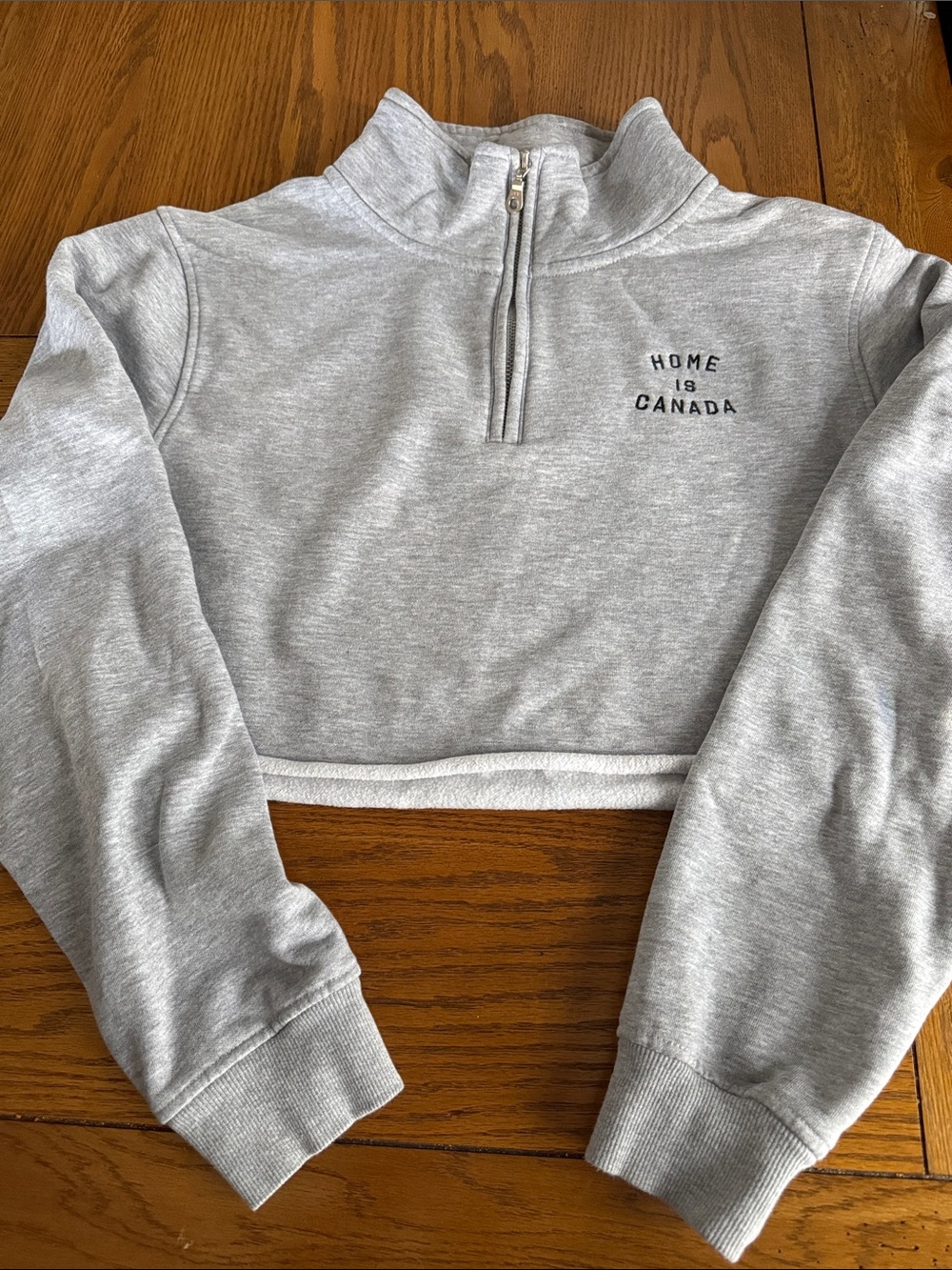 Light Gray Cropped Quarter-Zip Sweater